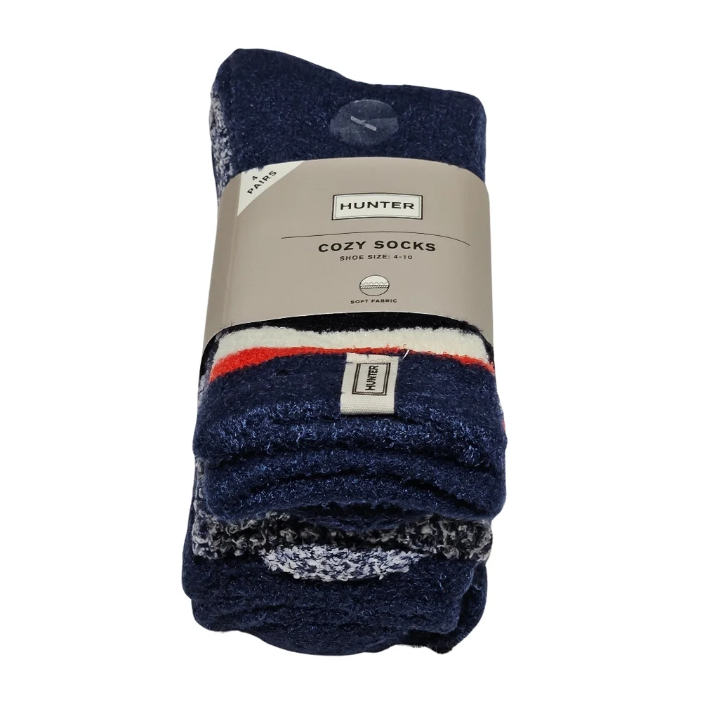 Hunter Socks Blue Multi Women's Cozy Socks 4 Pairs Gift Preppy Classic Patriotic